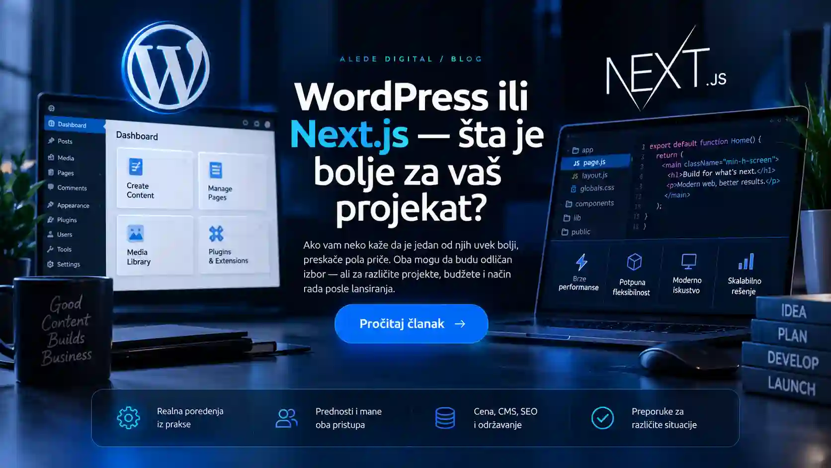 WordPress ili Next.js — poređenje za izbor tehnologije za web projekat