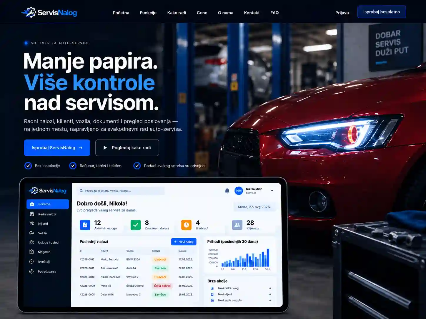 ServisNalog web aplikacija za upravljanje auto-servisom